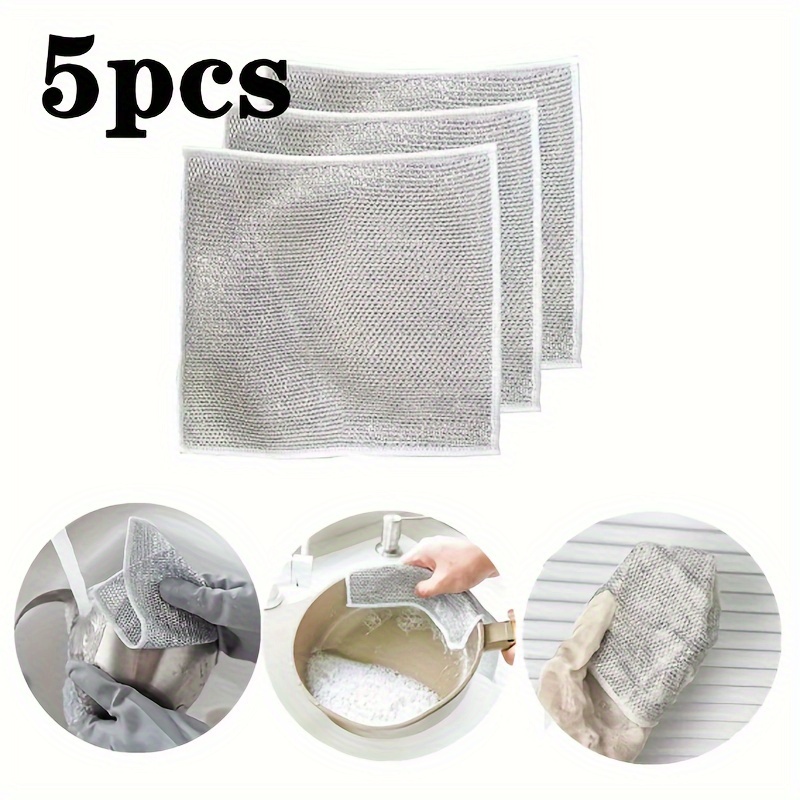 10pcs Steel Wire Dishcloths Magic Cleaning Cloth Double -layer Non-stick  Oil Cleaning Rags Kitchen Pan Pot Dishes Cleaning Tools