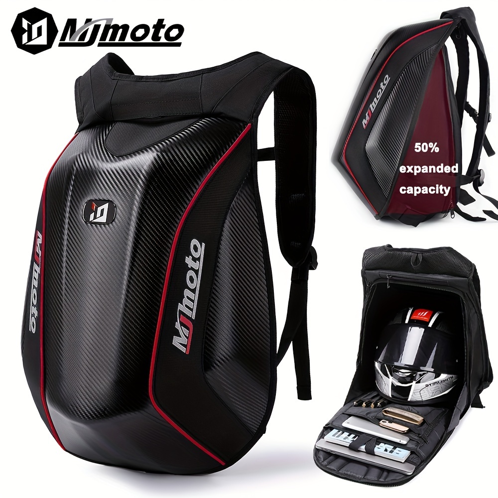 MJMOTO Carbon Fiber Motorcycle Backpack Motocross Helmet Bag Waterproof  Motorsport Riding Backpack Expandable Hard Shell Bags