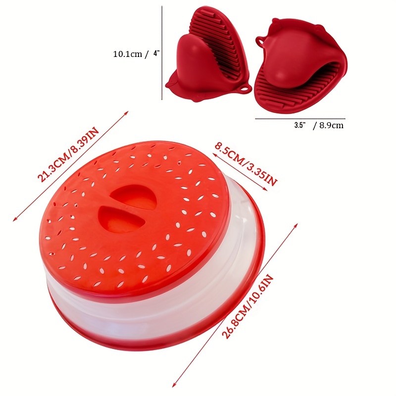 Set Collapsible Microwave Cover And Oven Mittes Red Splatter - Temu