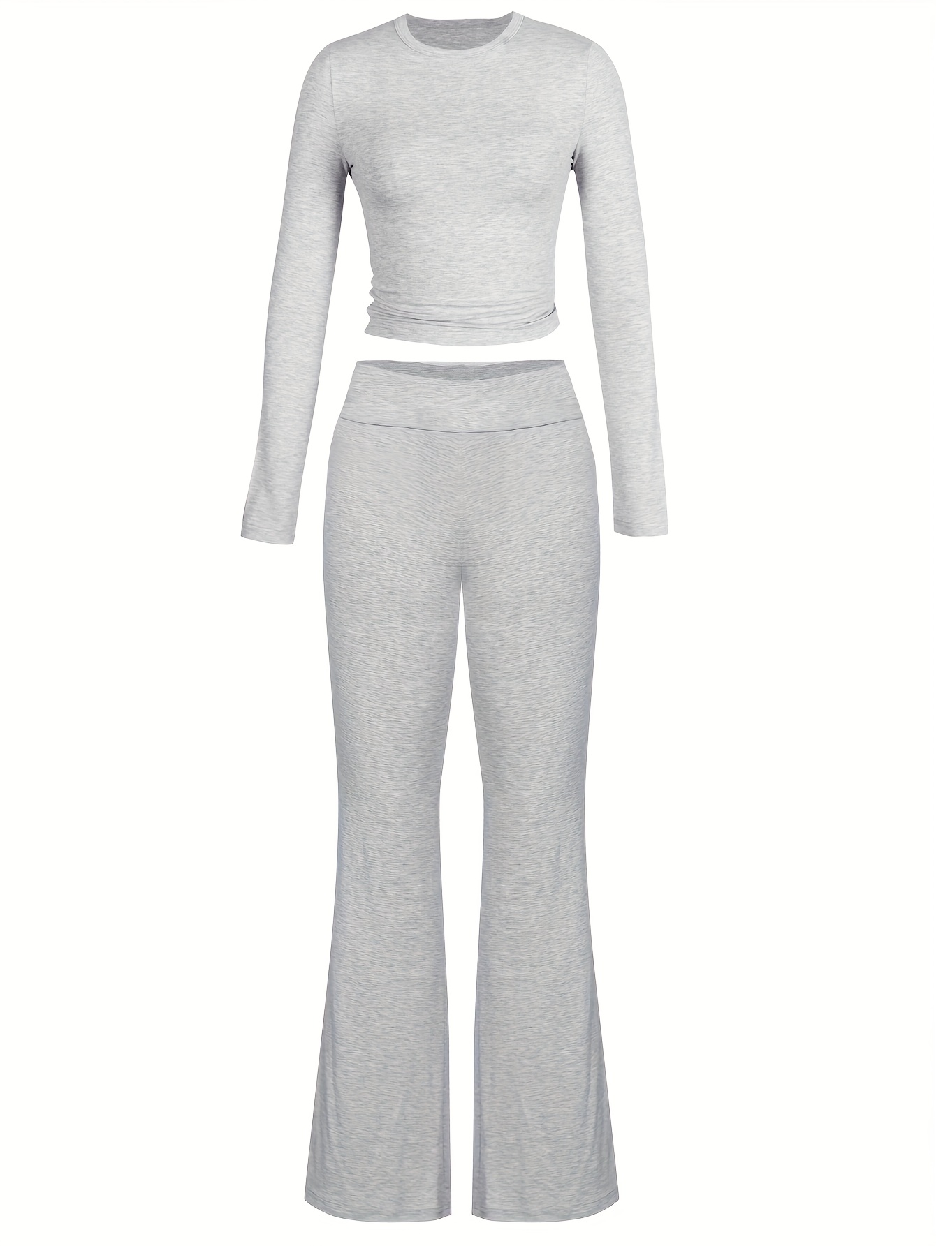 Cotton Lounge Set Cotton Jersey Lounge Set Basic Long Sleeve Crop Top and  Low Rise Flare Pants Set Lounge for Women 2 Piece (Gray Long Sleeves,S) :  : Clothing, Shoes & Accessories