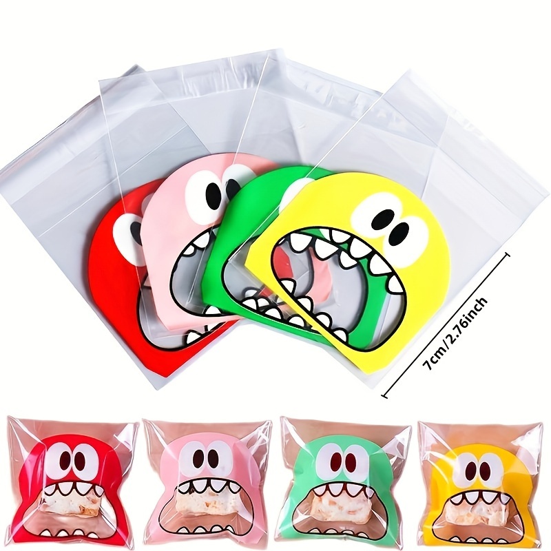 

50pcs 2.75*2.75inch Random Color Cute Cartoon Monster Cookie Candy Self-adhesive Plastic Bags For Biscuits Snack Baking Package Supplies Christmas Decor Easter Gift