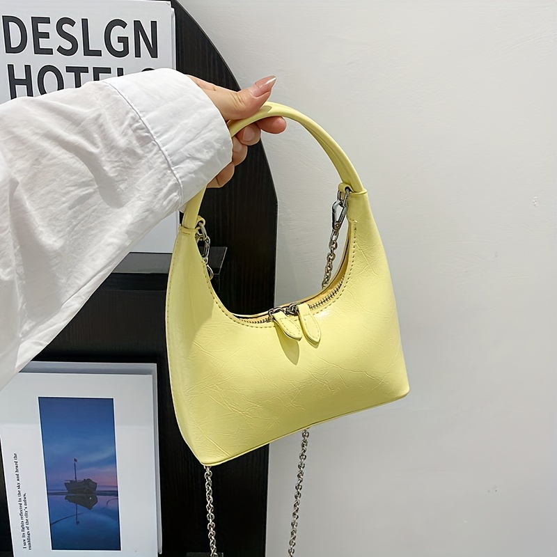 Elegant Solid Color Shoulder Bag, Women's Trendy Zipper Purse, Simple Pu  Baguette Bag