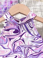 girls fashion 2pcs swirls print asymmetric halter top flared pants set trendy 2 piece summer outfit details 7