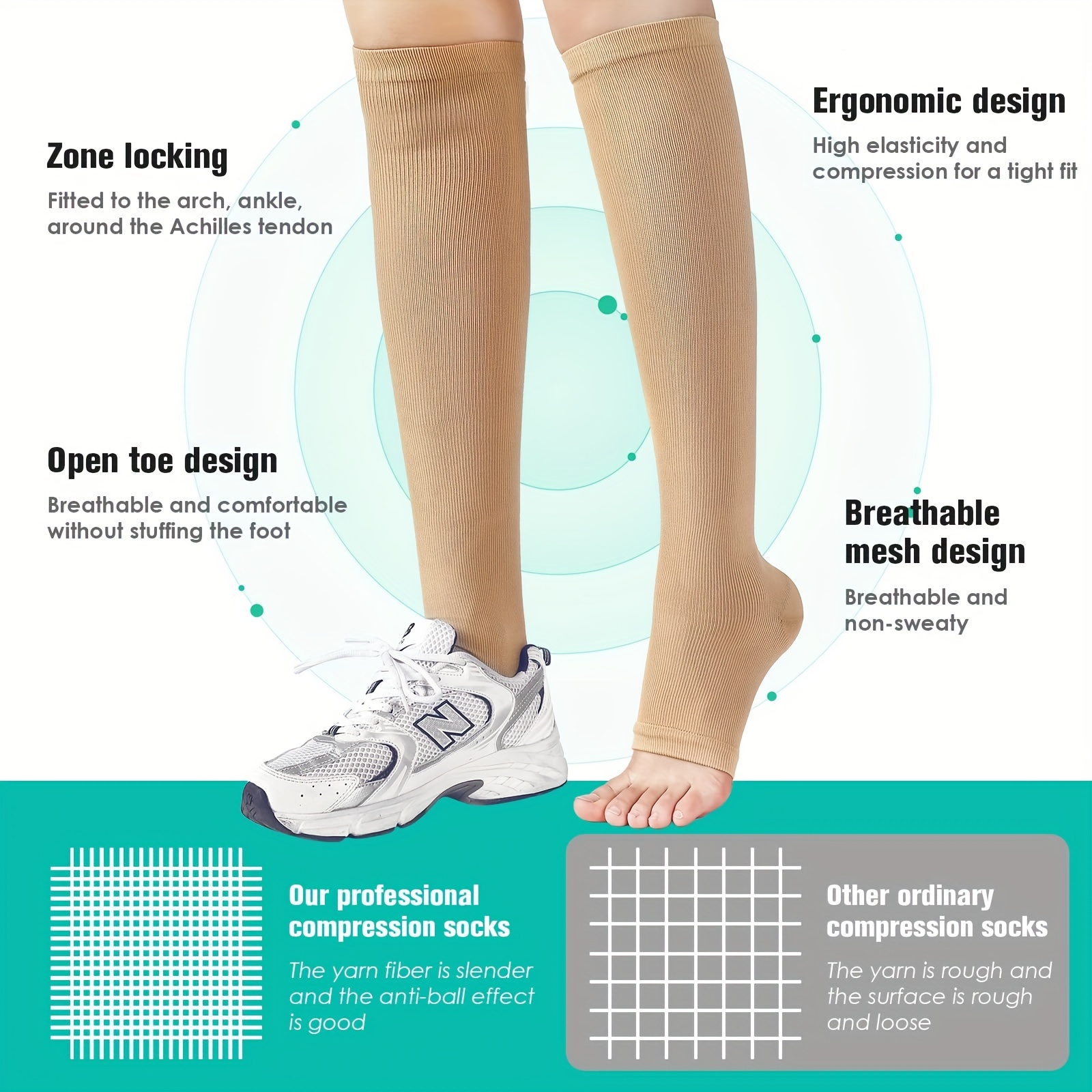 bropite Open Toe Compression Socks for Men & Women - 2 Pairs of 15-20 mmhg  Knee High Stockings for Circulation Support : : Clothing, Shoes 