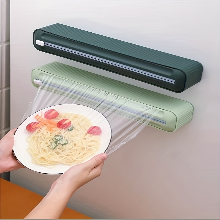 Magnetic Plastic Wrap Dispenser With Slide Cutter, Refillable Tin Aluminum  Foil Dispenser, Wall-mounted Cling Film Cutter, Kitchen Accessories - Temu