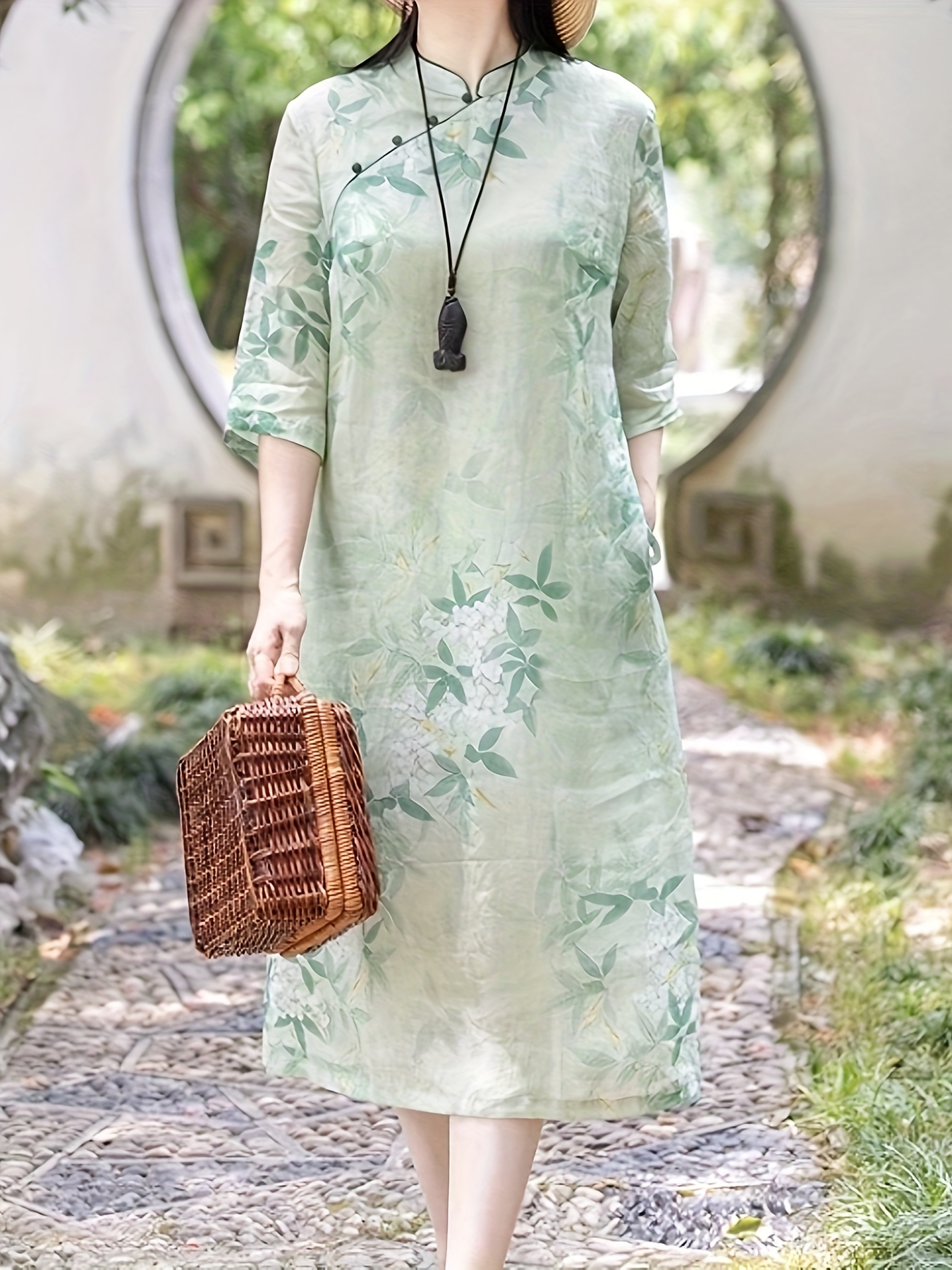 Graphic Print Cheongsam Dress Vintage Elegant Short Sleeve - Temu United  Kingdom