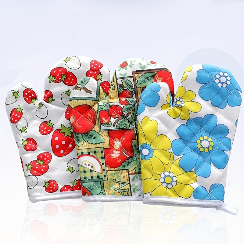 1pc Cute Flower Print Green Anti-scalding Oven Mitt, Silicone Oven Glove  For Kitchen