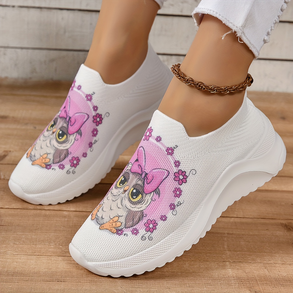 Cartoon Graphic Sneakers, Women's Cute Round Toe Lightweight Casual Shoes,Temu