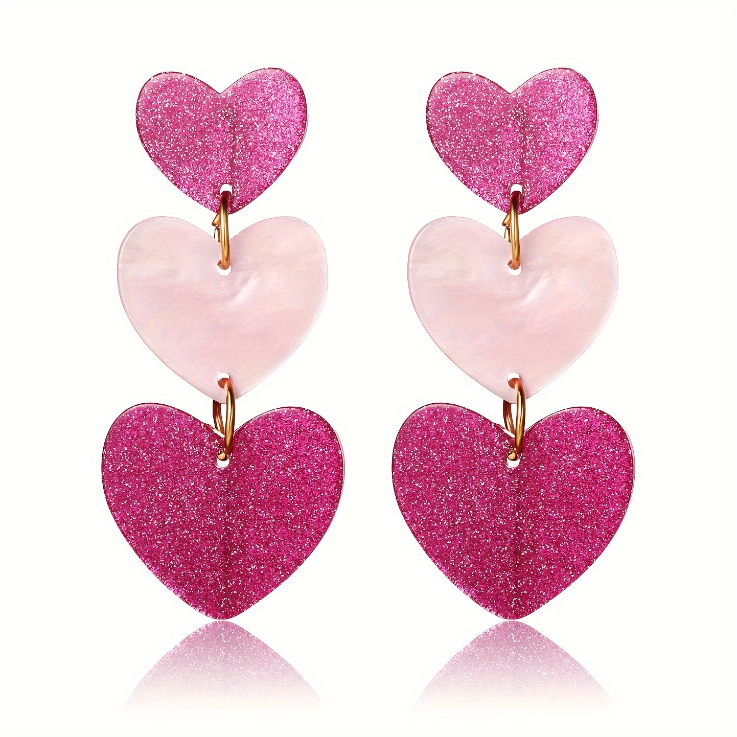 Pink Peach Heart Three Layer Earrings
