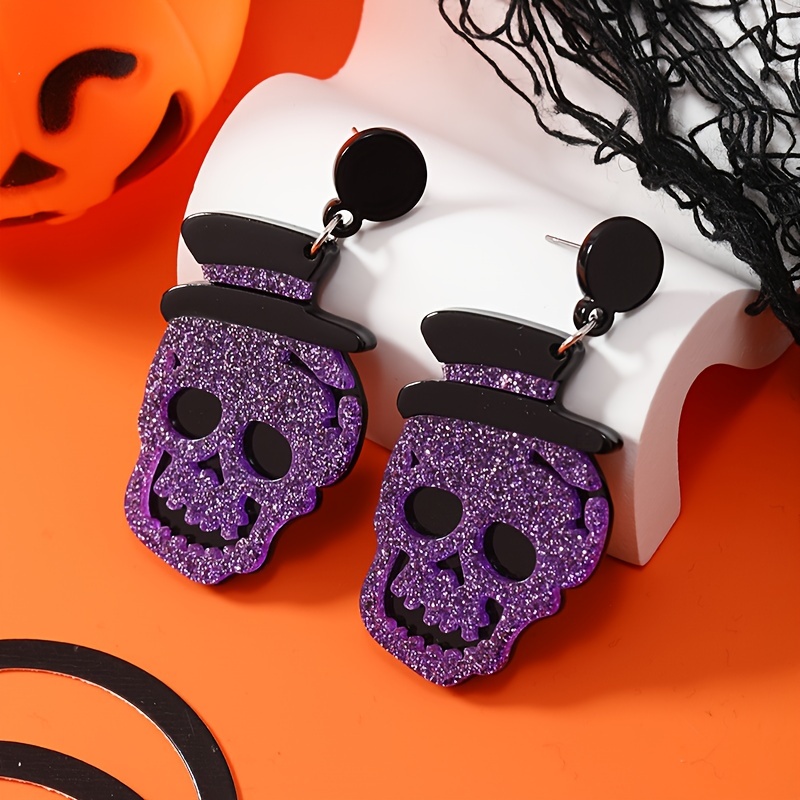 Orecchini A Ganci Halloween Teschio Scheletro In Acrilico - Gothic Punk Per Donne, Confezione Regalo - 3