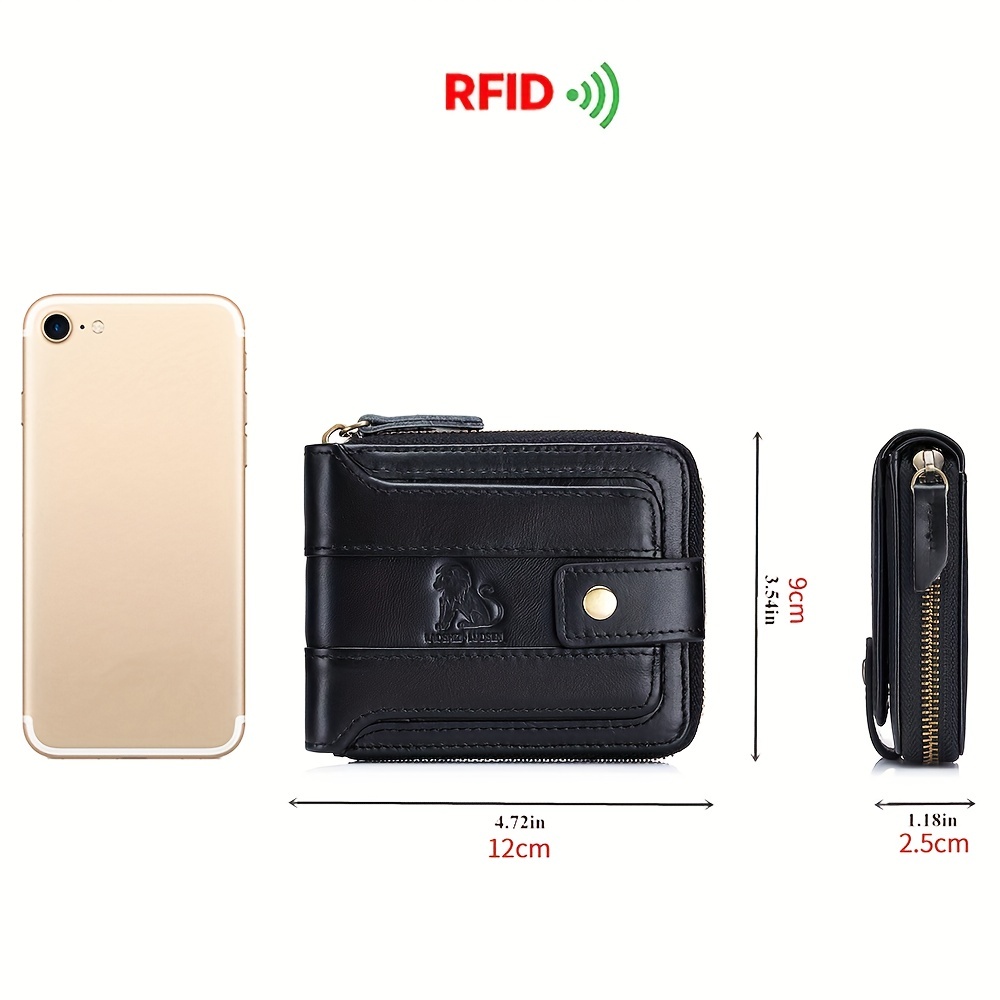 Men's Leather Rfid Blocking Wallet Large Capacity With Zipper Coin Pocket