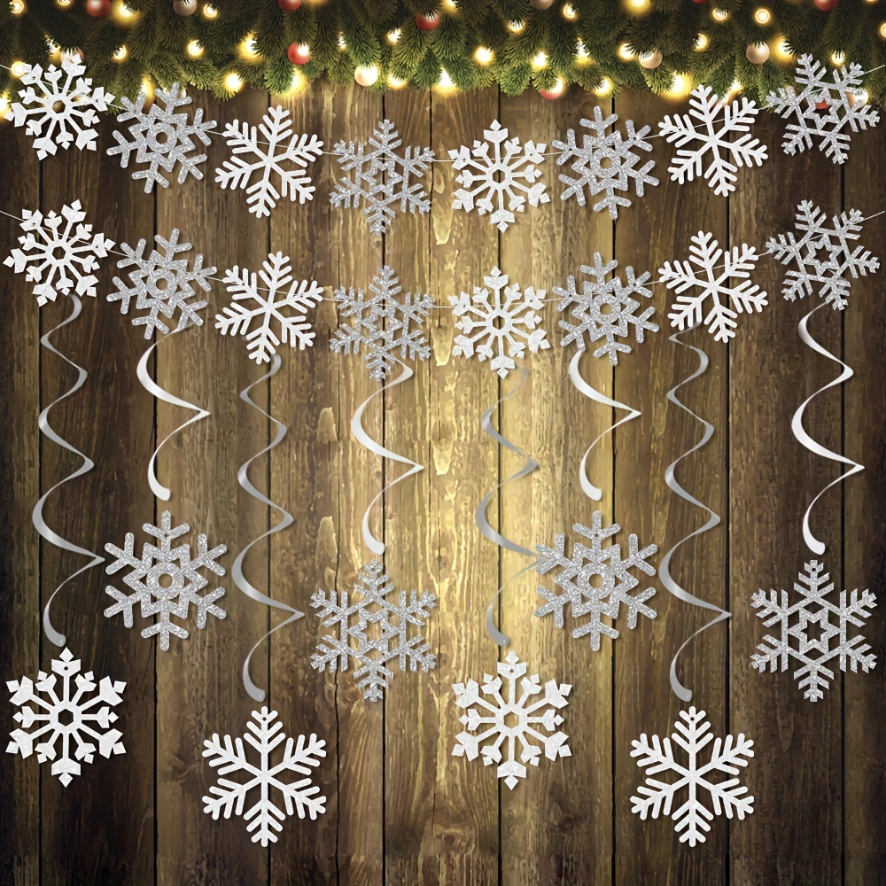 1set Winter Theme Hanging Swirls Snow Banner For Snowflake Christmas Party  Supplies Winter Wonderland Decorations