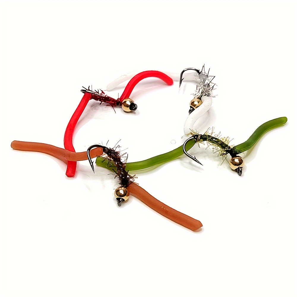 8/12pcs Squirmy Wormy Fly Trout Fishing Lures With Brass Bead - Lifelike  Design For Increased Bites And Hookups