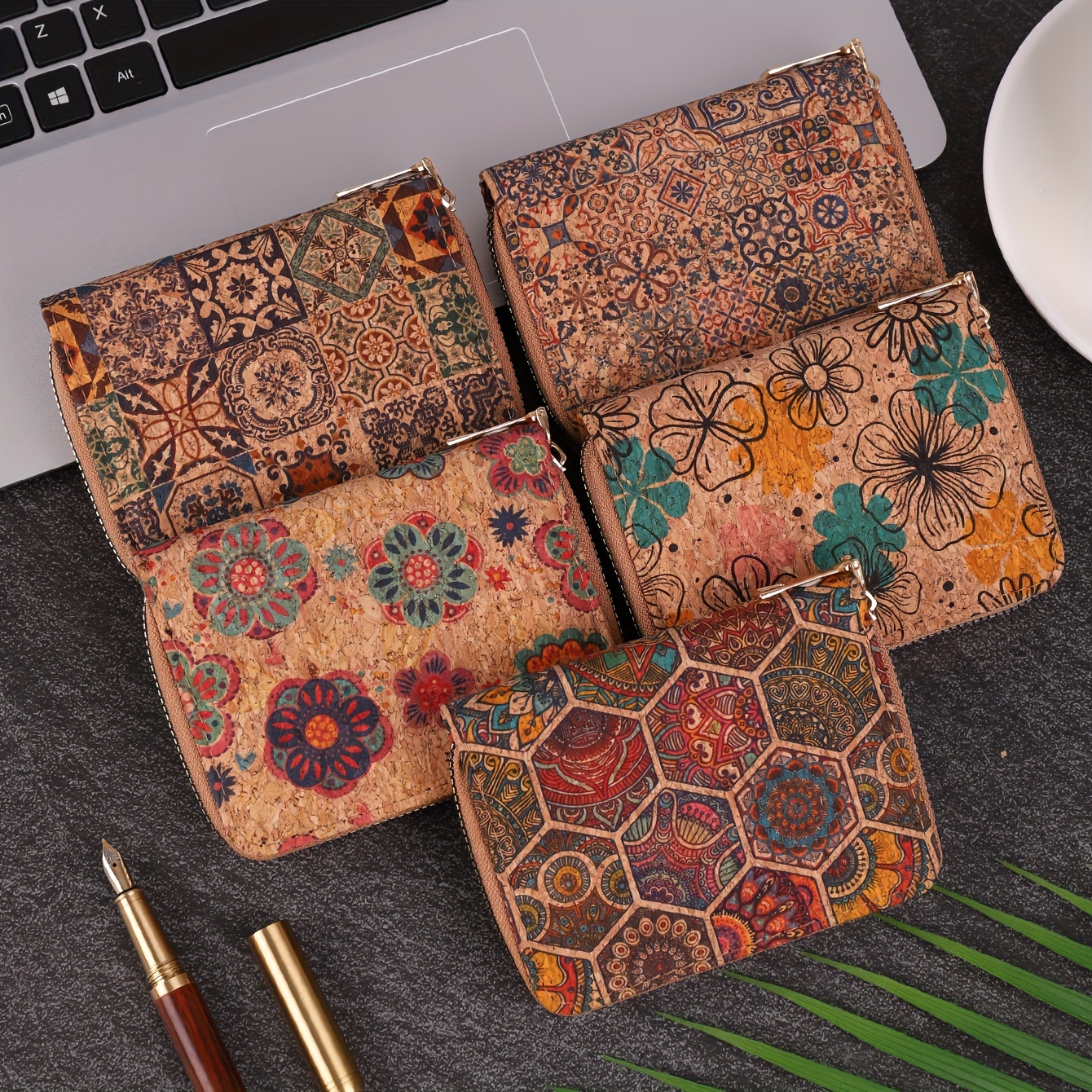 bohemian short wallet for women retro floral pattern coin purse ethnic vegan leather credit card holder 5