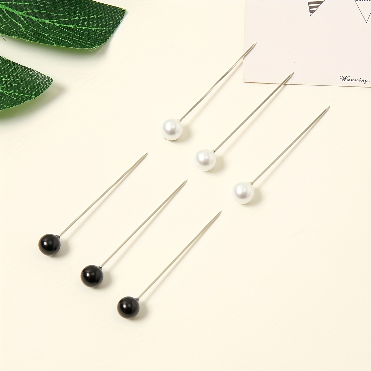 6pcs Women's Hijab Pins With Pearl & Metallic Clips, Headscarf Fixed Pin (3  Black + 3 White)