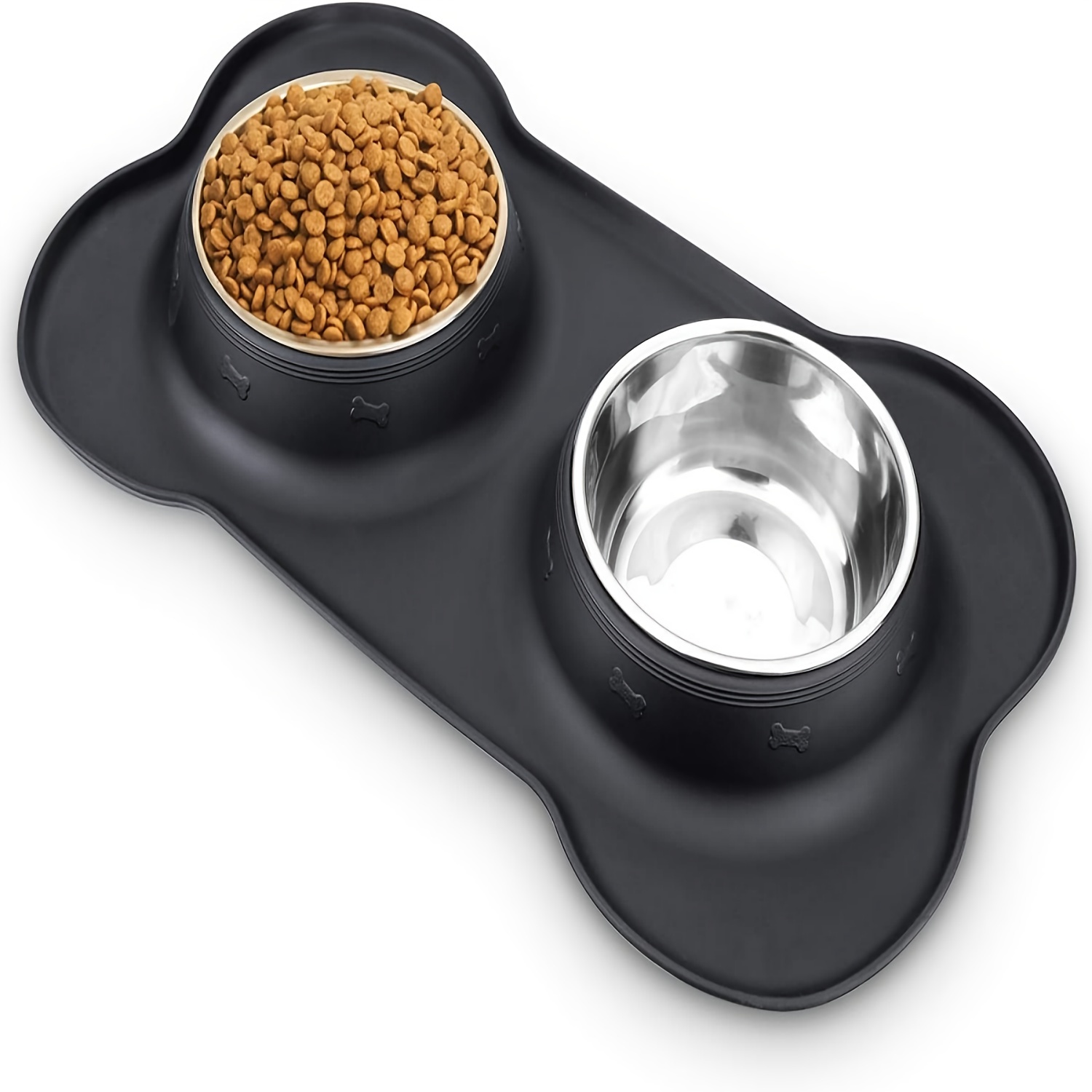 

Stainless Steel Dog Double Bowls With Non-slip Silicone Mat, Dog Food And Water Feeder Bowls With Holder Mat For Small Medium Large Dogs