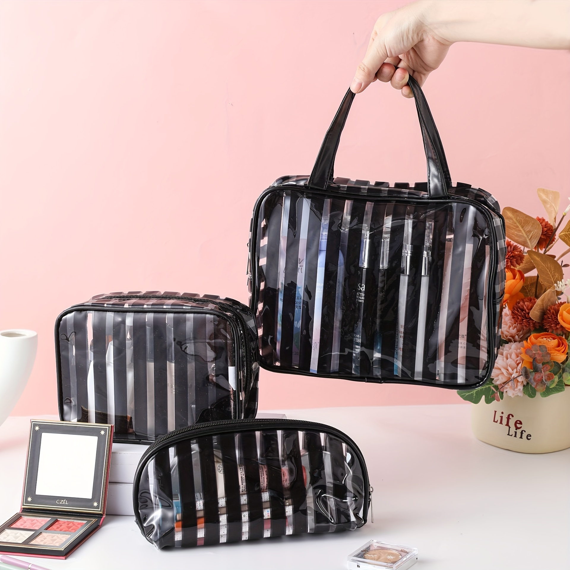  Black Transparent Cosmetic Bag Waterproof Handbag