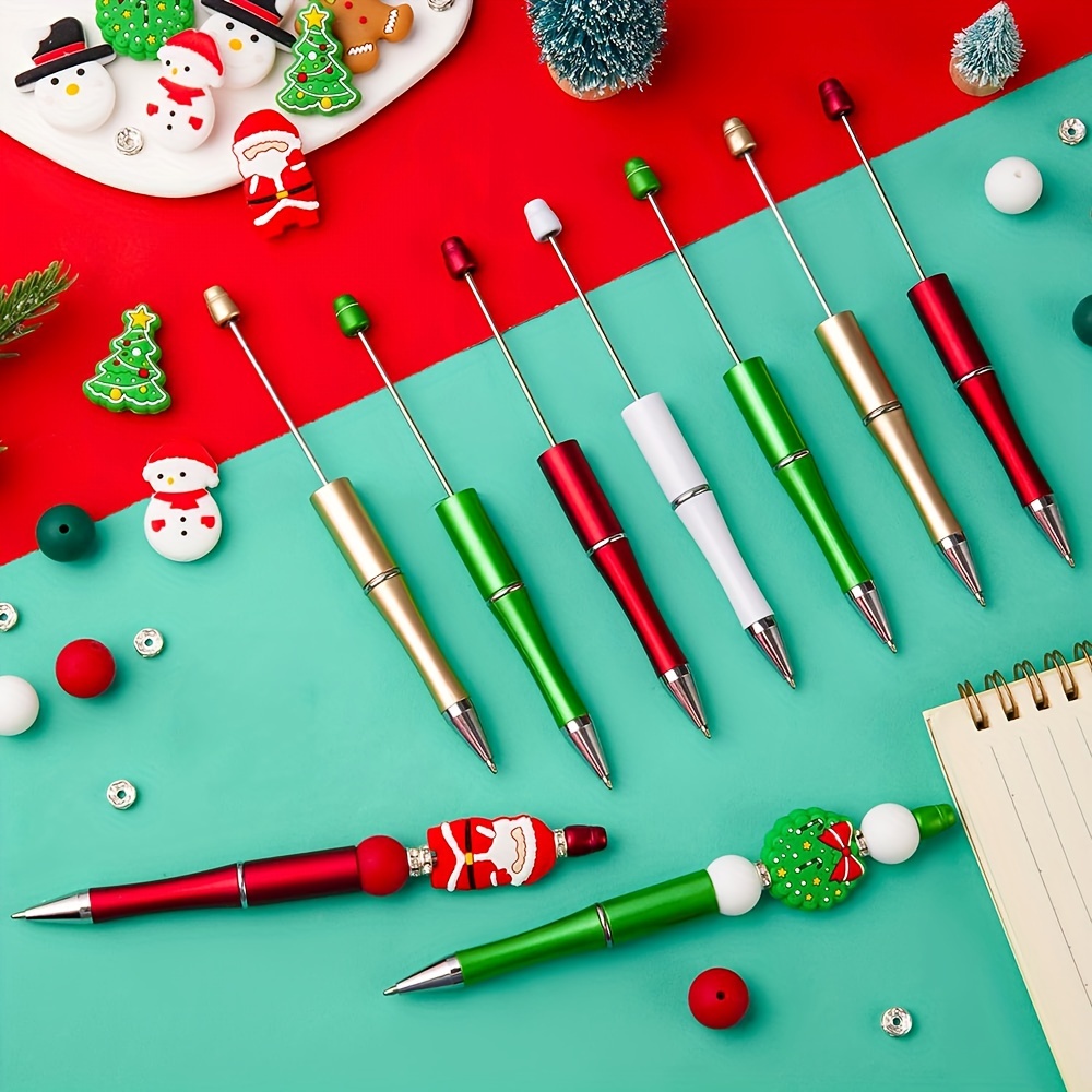 8pcs DIY Christmas Beadable Pens, Plastic Bead Pens With 8pcs Silicone  Beads, Snowman, Santa Claus, Reindeer Pens 16pcs Wooden Beads, 12pcs  Crystal Sp
