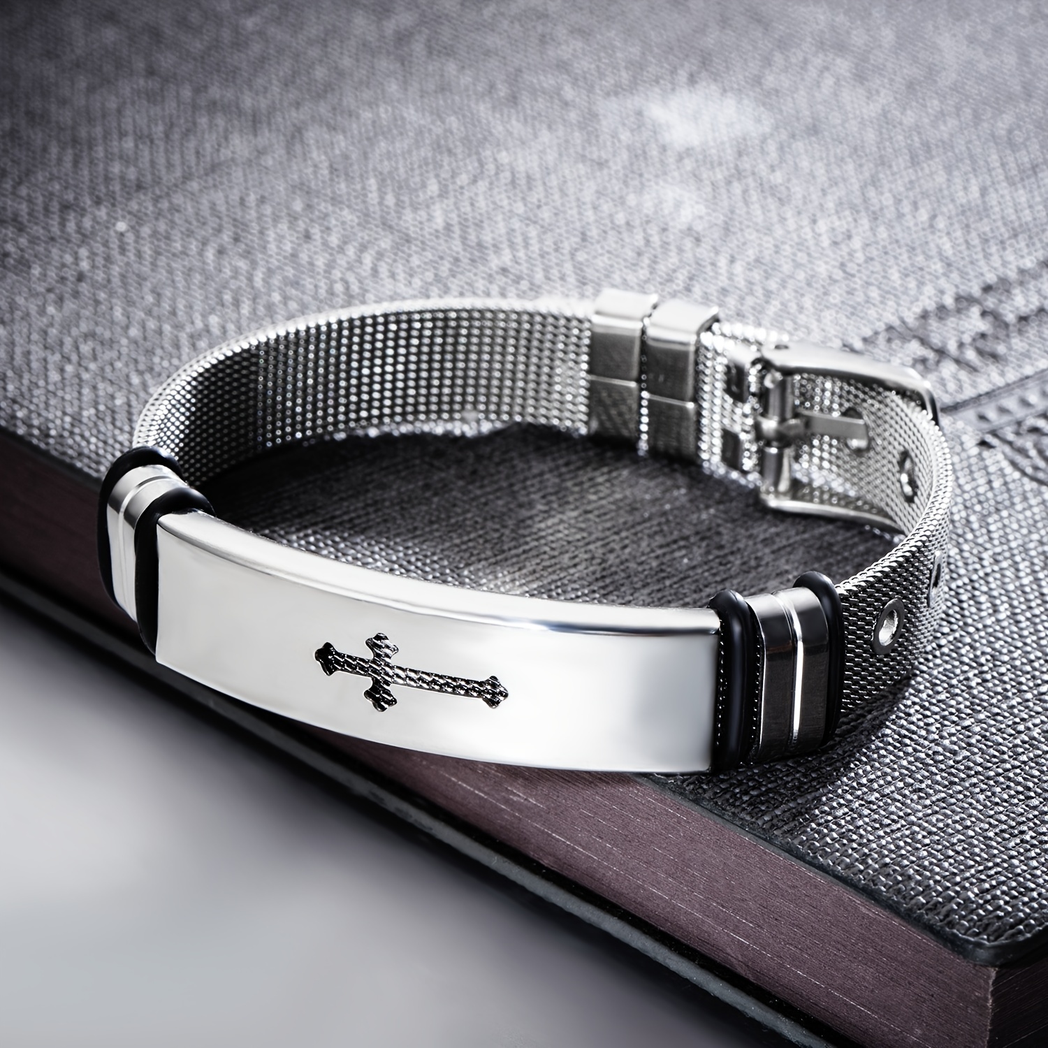 Men's Stainless Steel Cross Bangle Bracelet