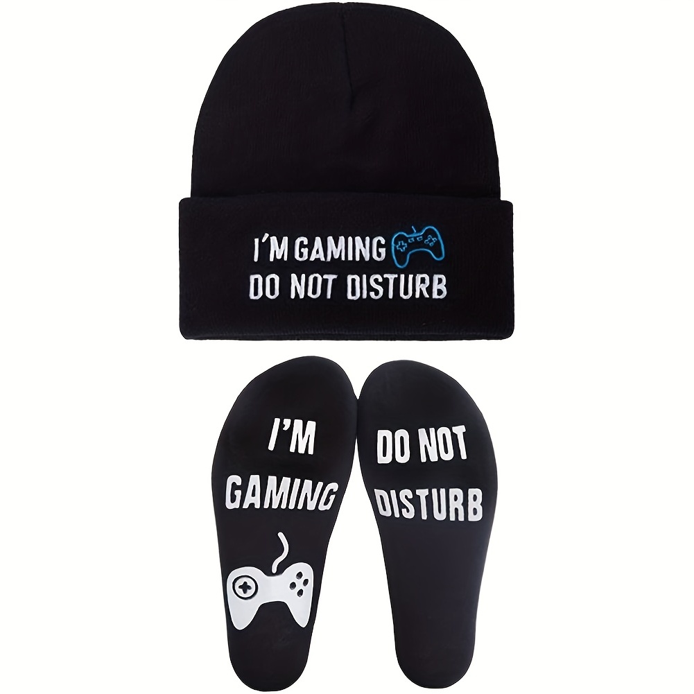 1set Gamer Socks Beanie Winter Knit Hat For Funny Gamer Gifts