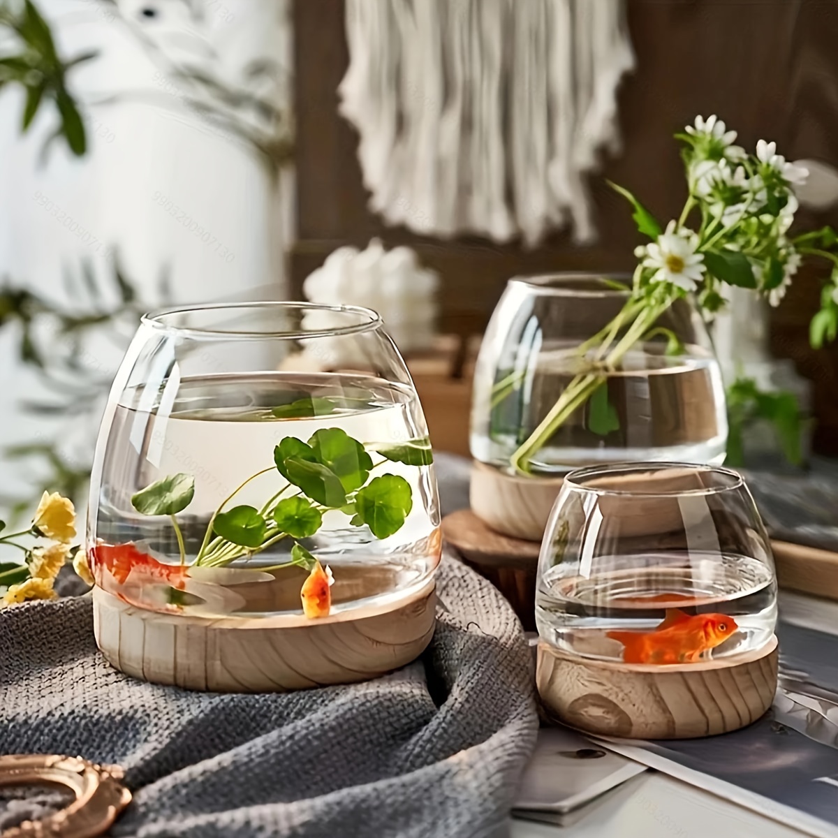 1pc Transparent Glass Vase With Wooden Base, Small Hydroponic Plant Decor  Flower Vase, Hydroponic Plant Terrarium Ecological Aquarium Fish Tank, Room