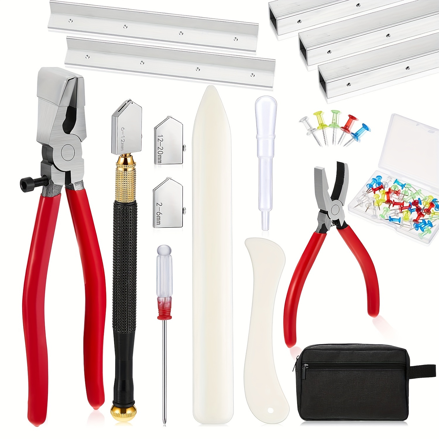 

58pcs Stained Glass Supplies Glass Cutter Kit Including 8 Pcs Layout Pcs Class Running Breaking And Heavy Duty Glass Cutting Tool 2 Pcs Storage Bag For Stained Glass Cutting Sup