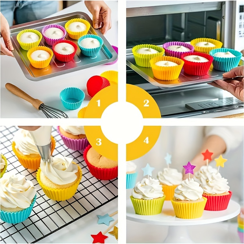 Reusable Silicone Muffin Cups 12Pcs, Non-Sticky, Food Grade Cupcake Making  Cup Mold, DIY Baking Accessories, Kitchen Silicone Muffin Liner Baking Cups,  Bakery Supplies 