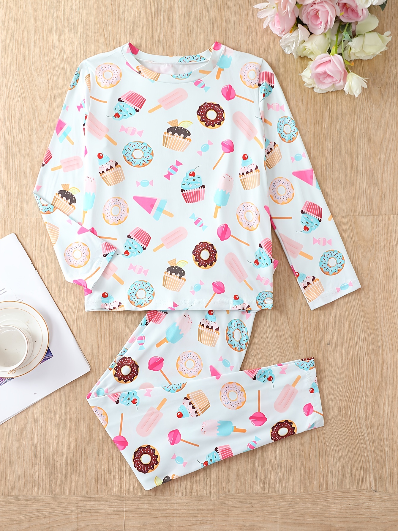 Cute Donut Letter Print Night Bottoms Elastic High Waist - Temu