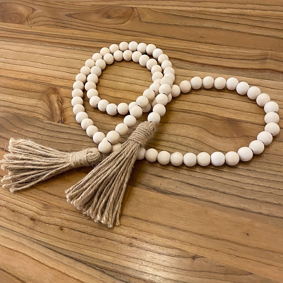 Wood Bead Garland With Tassels Farmhouse Wooden Wall Hanging - Temu