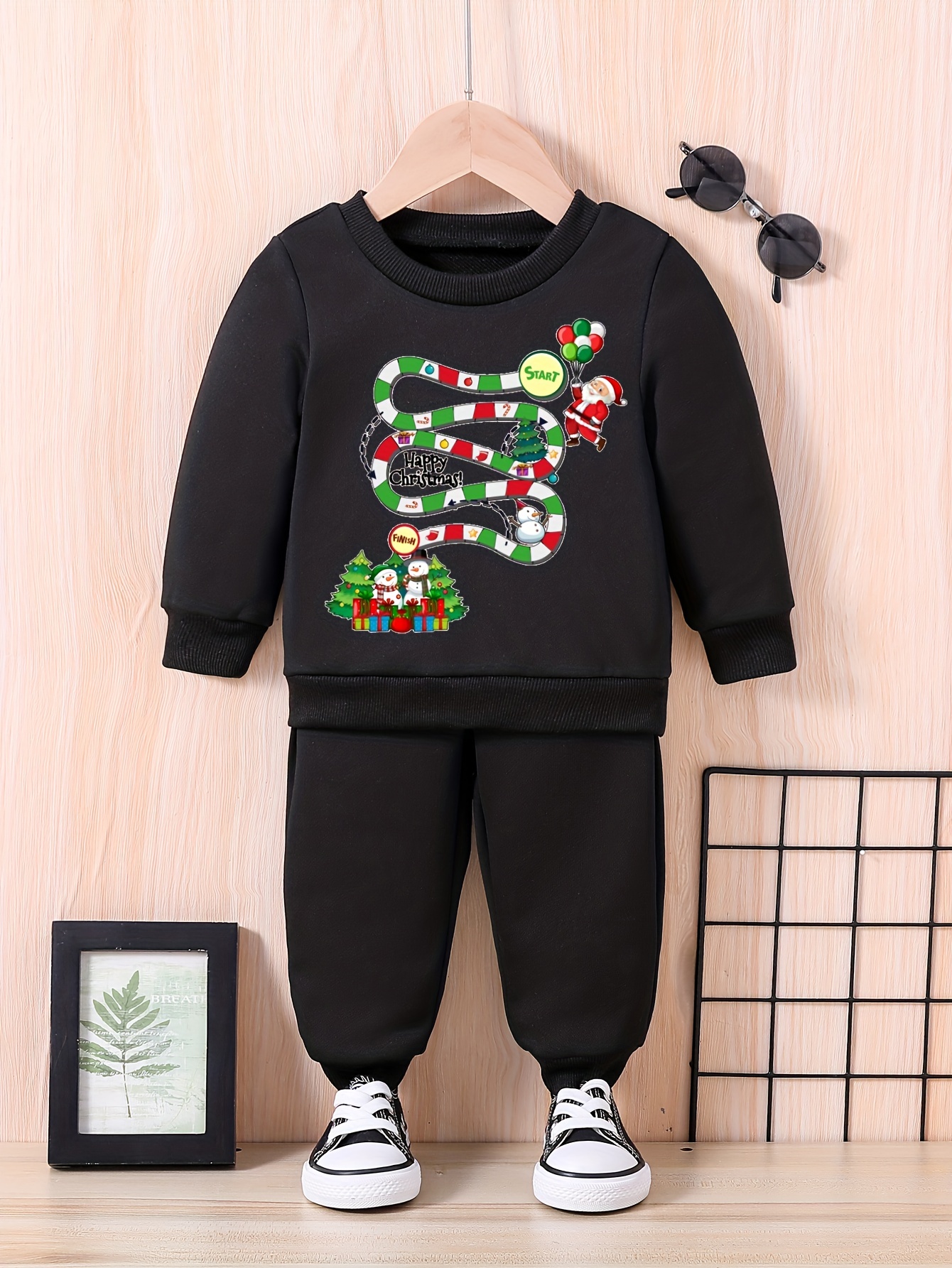 Boy's Christmas Style Outfit 2pcs, Hoodie & Jogger Pants Set, Kid's Clothes  For Spring Fall