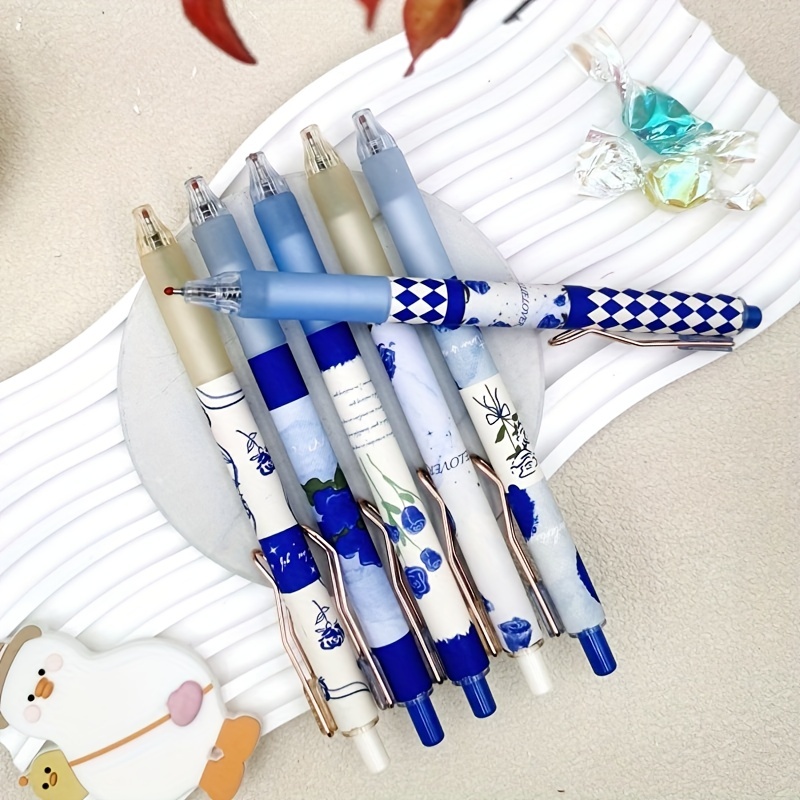 Cute Gel Pen Set of 6, Refill Set, Black Blue Ink Kawaii Girls