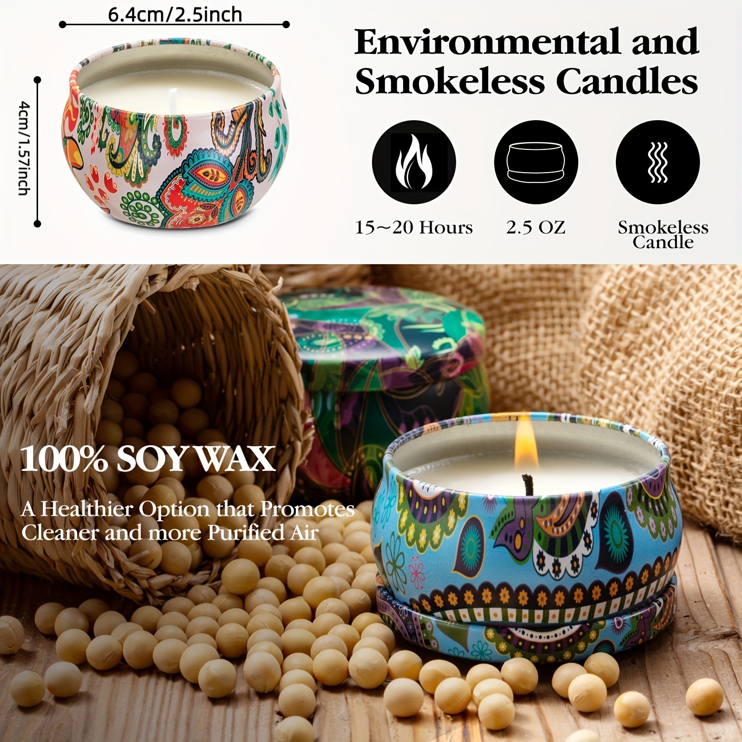 Organic 100% Essential Oil Mini Aromatherapy Soy Candles Lead Free