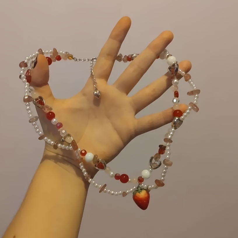 Collar de fresa, collar de gargantilla de perlas de moda, collar de perlas  ajustable con encanto de frutas, cuenta de joyería de perlas, idea de  regalo de mujer -  España