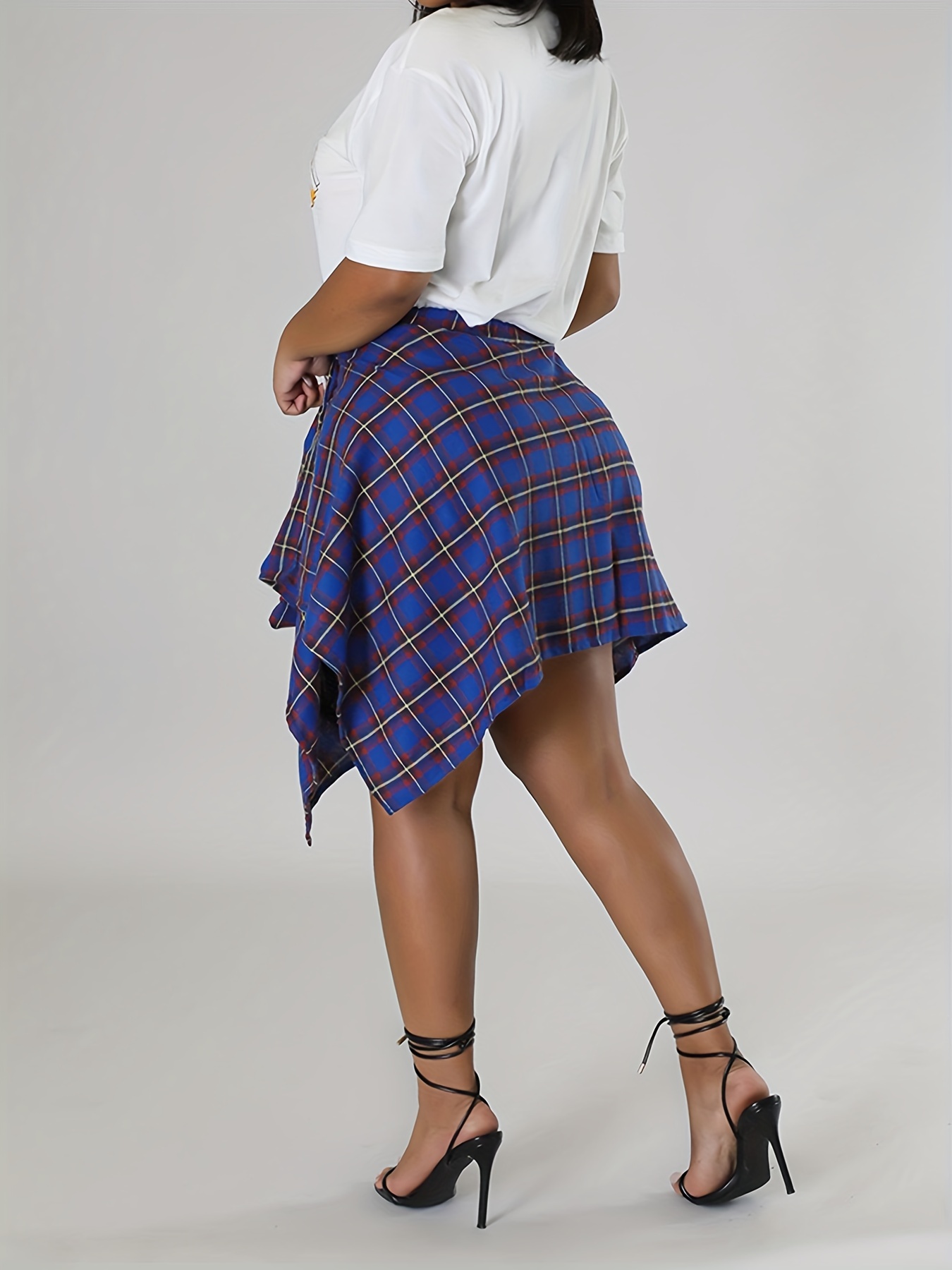 Plaid Asymmetrical Hem Skirt Casual Tie Front Skirt Spring Temu