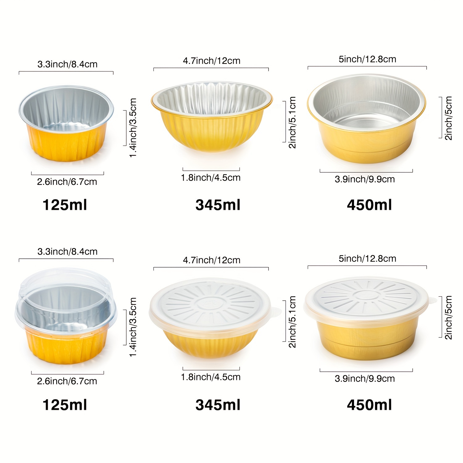 Disposable Tin Foil Boxes, Round Thickened Golden Foil Boxes