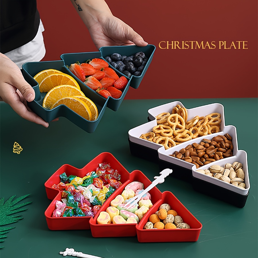 1pc Creative Christmas Tree Shaped Snack Tray With Plastic Candy