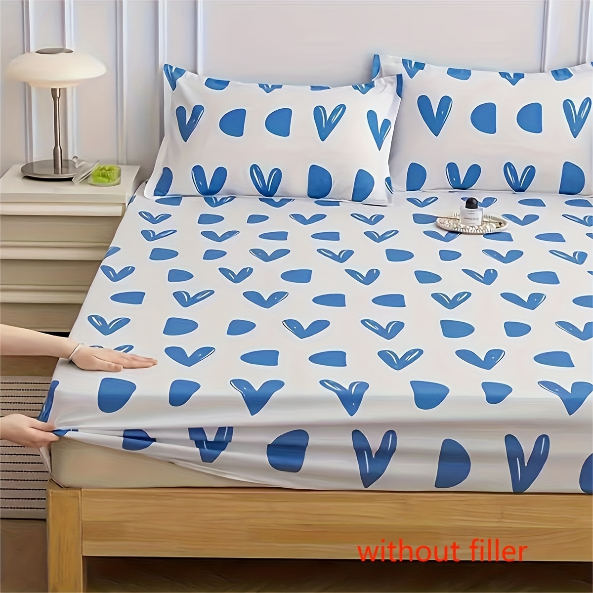 Love Print Fitted Sheet Set, Dustproof Non-slip Mattress Protector