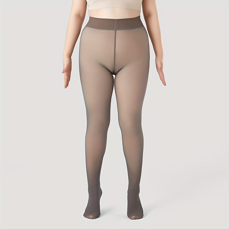 Plus Size Casual Stockings, Women's Plus Solid Footed Fleece Liner Thick  Winter Pantyhose