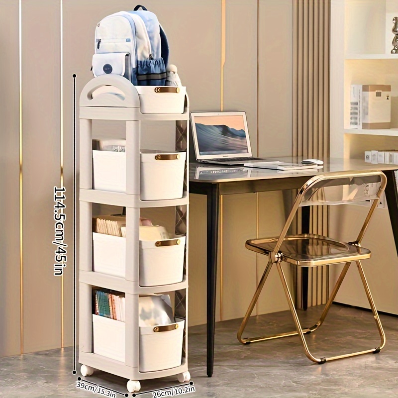 2/3 Layer Removable Bookshelf Under Desk Shelf Classroom Floor Book  Organizer Desk Side Trolley Storage Bookcase with Wheels
