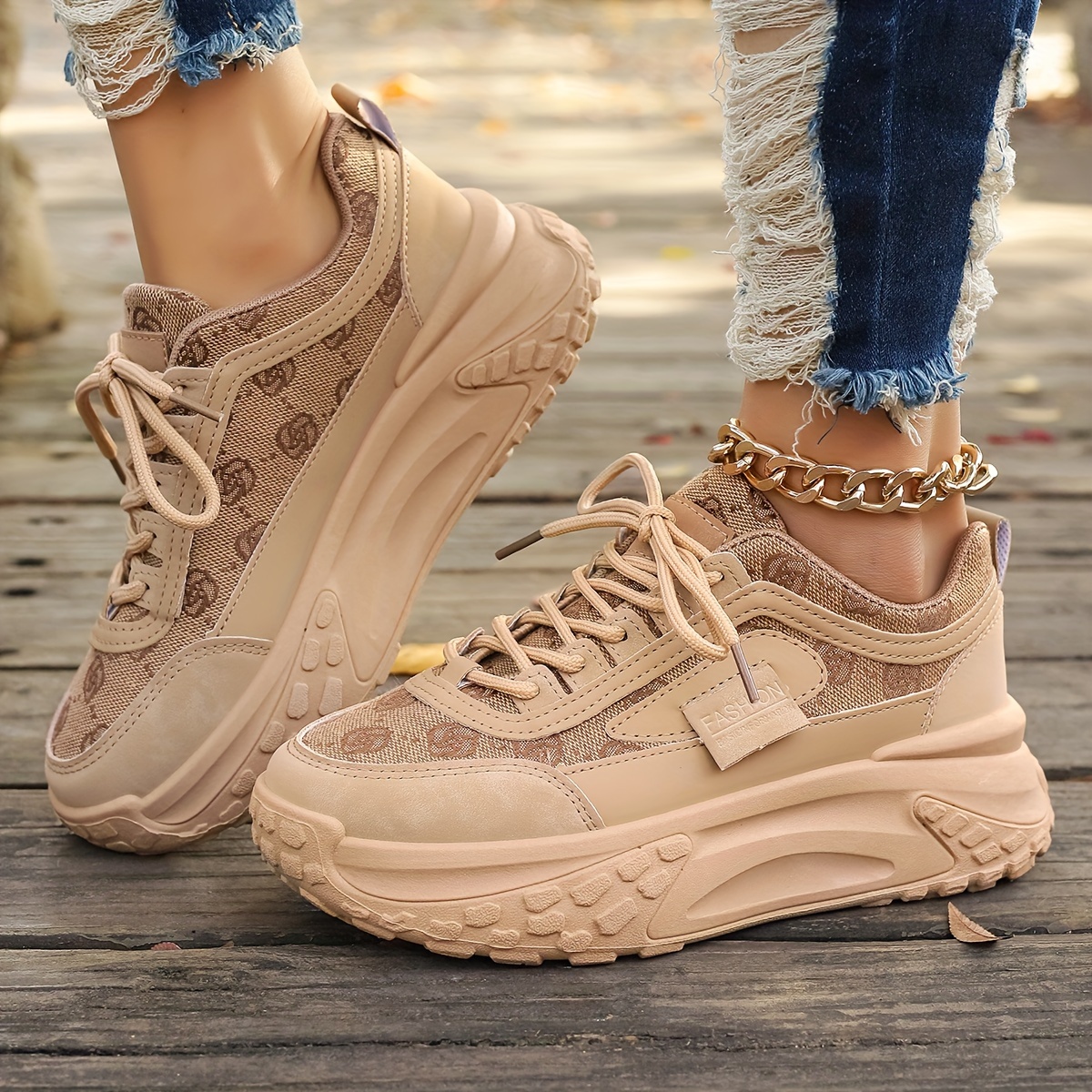 Women's Trendy Platform Sneakers, Heightening Lace Up Low Top Skate Shoes,  Stylish Air Cushion Wedge Trainers