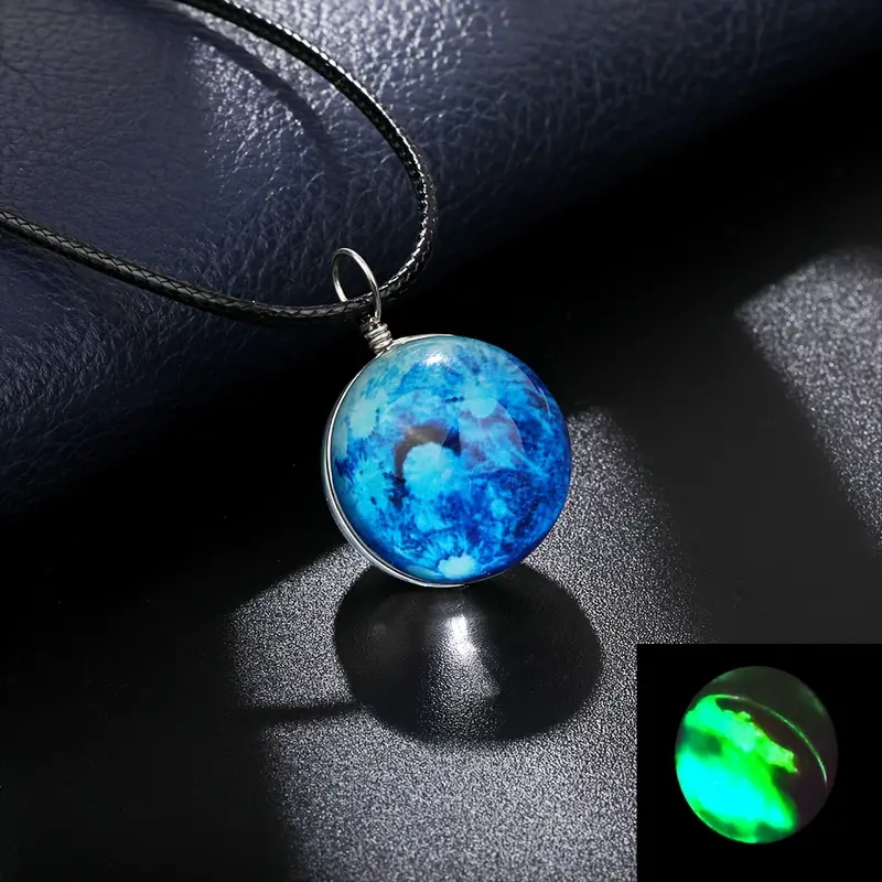 double sided glass ball pendant necklace time gem cosmic luminous necklace vintage statement necklace details 7