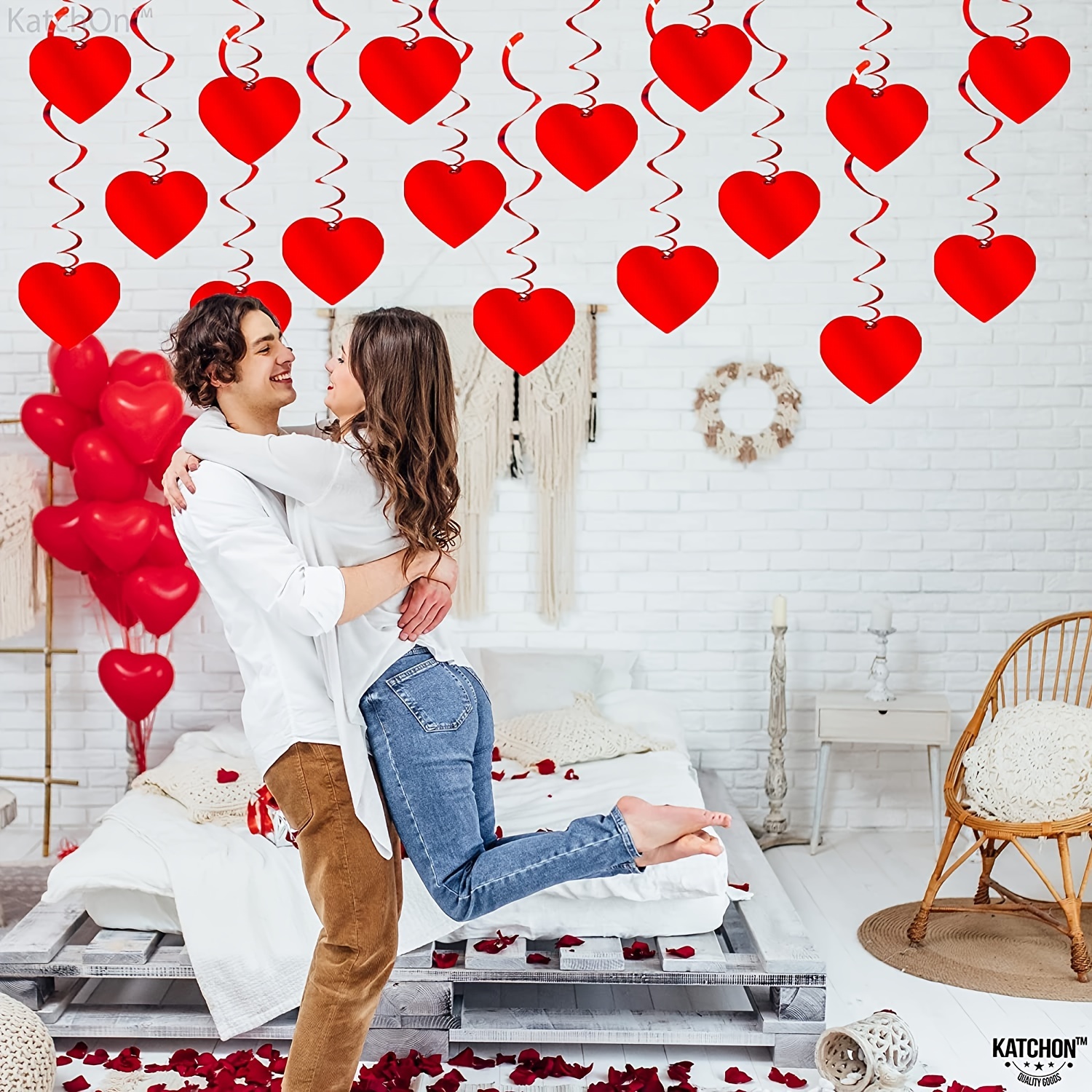 Valentines Day Decoration Hanging Swirls-Pack of 30, Red Heart Romantic Valentines Day Decor | Valentines Day Hanging Decorations for The Home