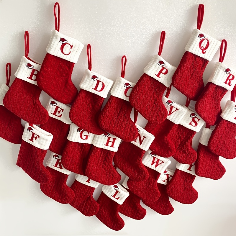 1pc christmas supplies decorative knitted socks stockings embroidery candy gift bag alphabet christmas socks gift bag scene decor room decor home decor holiday party decor christmas decor 2