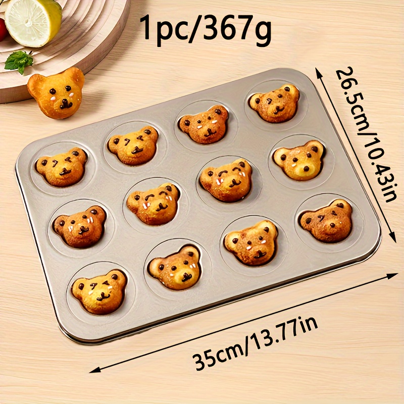 TEMU 4-link 6-link 12-link 3d Bear Cartoon Baking Tray Drink Small Cake Mold Little Bear Tray Little Bear Head Mold Mold Cake Muffin Snow Cookie Tray