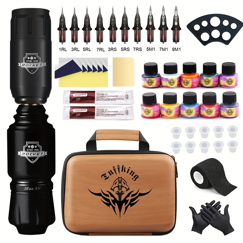 Dragonhawk Traditional Pro Complete Tattoo Kit - Two Machines Gun Easy Use  Color Ink Power Supplies Disposable Needles Grips Great for Beginners 