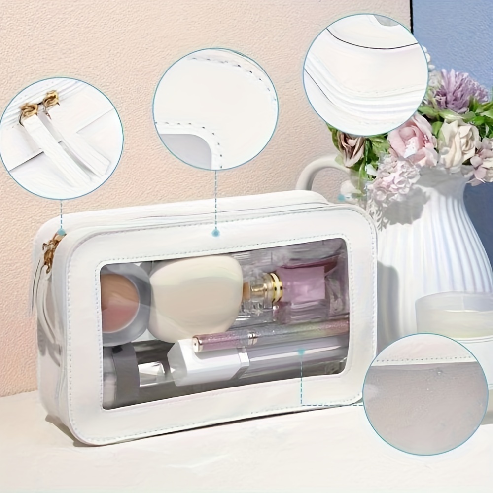  Small Cosmetic Bag for Purse Mini Makeup Bag for School Cute  Clear Make Up Pouch for Travel Tiny Leather White Make Up Organizer Case  for Backpack Toiletry Bag Waterproof Square Pouch
