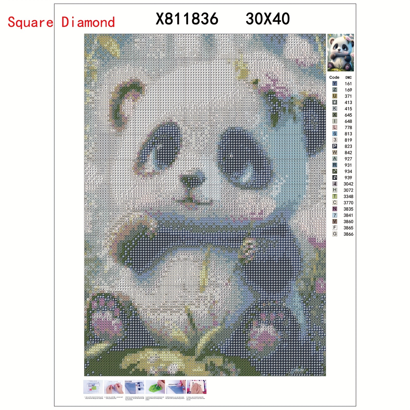 Diy 5d Diamond Painting Kit, Panda Flower Painting Wall Art Decor