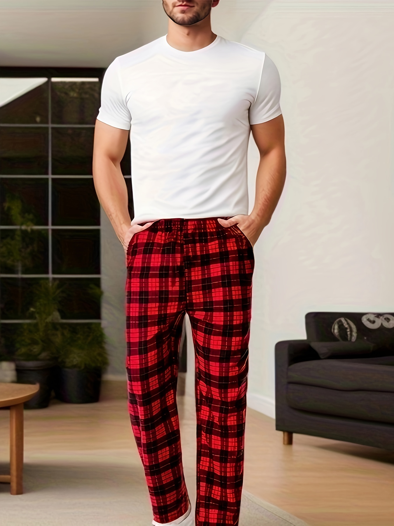 Men's Casual Plaid Pattern Multi Color Loungewear Sleepwear Trousers With  Side Pockets, Comfy Long Pajama Pants