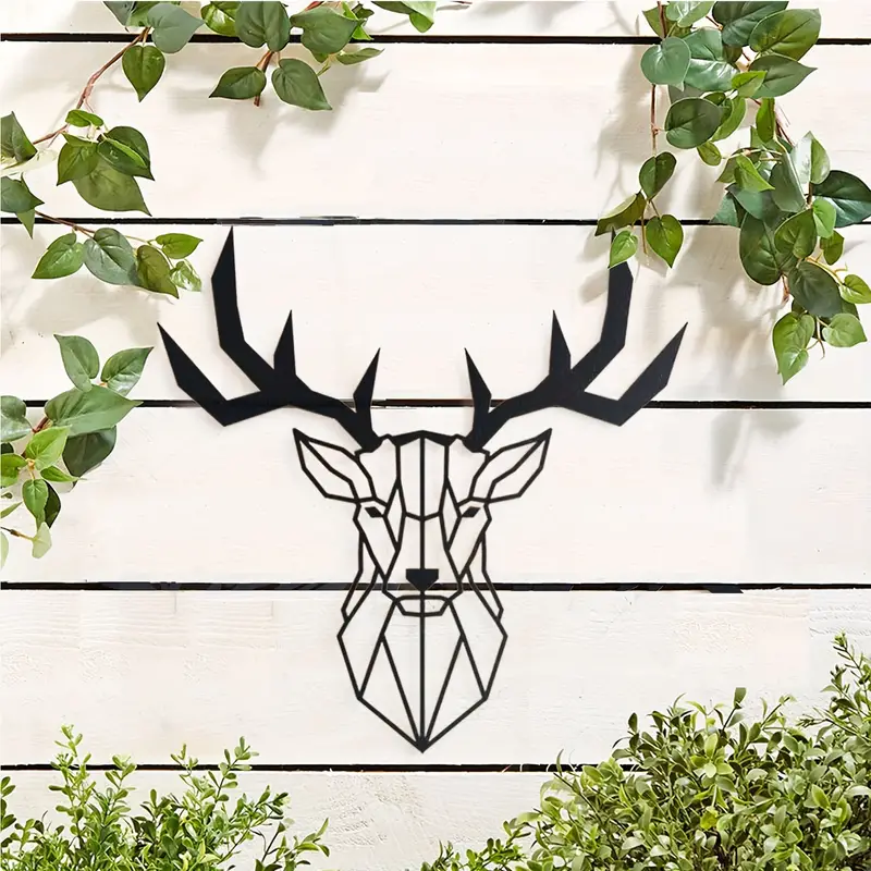 Deer Head Metal Wall Art Decoration Black Geometric - Temu