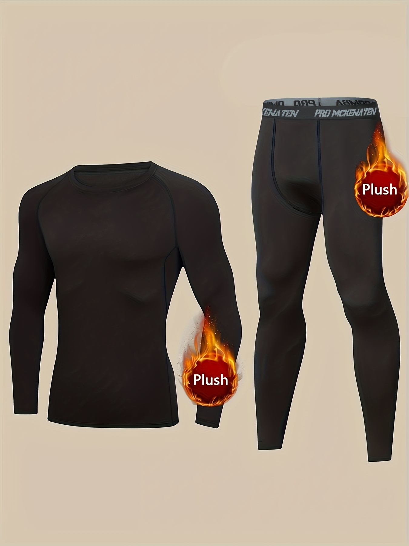Ropa interior térmica, Hombre, Camiseta + pantalón, Forro polar, Negro